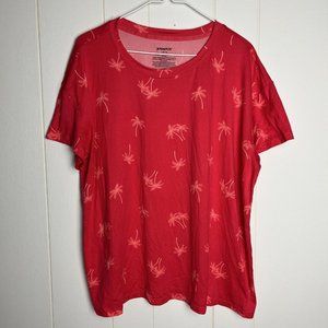 Joyspun Women Sleep Shirt Coral Flame Palm Trees Large 12 14 Short Sleeve Soft